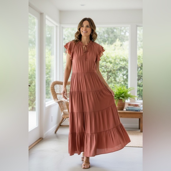 Lavender Brown Dresses & Skirts - Lavender Brown NEW Women’s Elegant Rust Tiered Maxi Dress